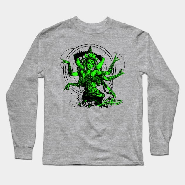 Kali Goddess Green Long Sleeve T-Shirt by SuarezArt